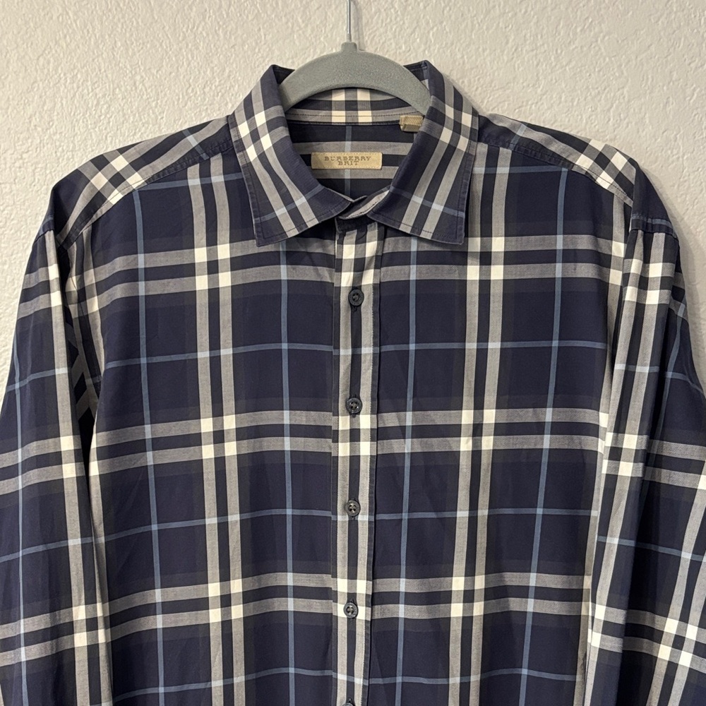 Burberry Brit Navy and White Plaid Button-Down Shirt